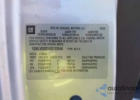 2010 Chevrolet Traverse Lt z USA, uszkodzony, nr VIN 1GNLVGED1AS133544